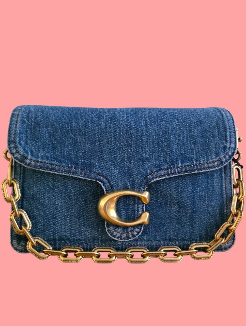 COACH Chain Tabby Denim Shoulder Bag Deep Blue Jean Wash NEW